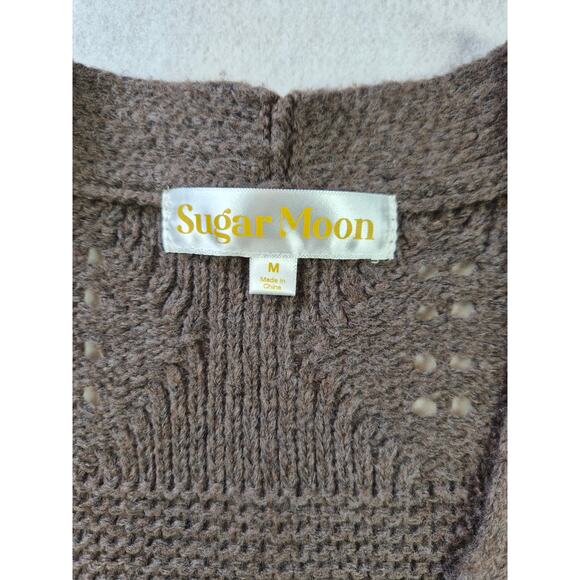 Cable Knit Chunky Cottagecore Boho Cardigan Mocha Plum sz M #2177 - Picture 3 of 7